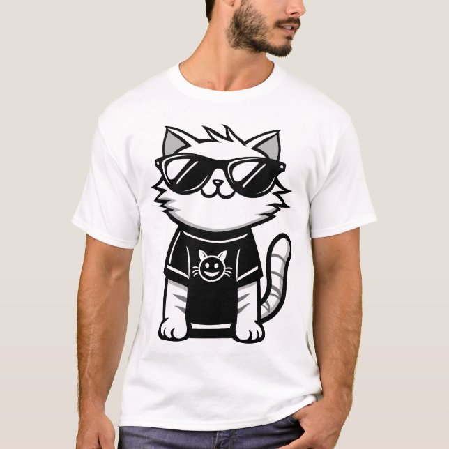 Camiseta Gato más frío del mundo con gafas de sol blanco (Anverso)