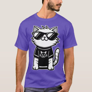 Camiseta Gato más frío del mundo con gafas de sol morado