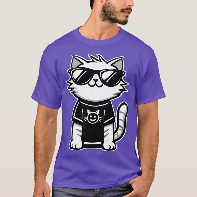 Camiseta Gato más frío del mundo con gafas de sol morado (Anverso)