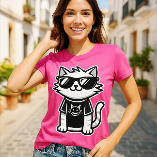 Camiseta Gato más frío del mundo con gafas de sol rosado
