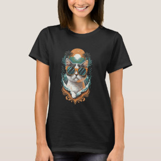 Camiseta Gato más genial con gafas de sol, puesta de sol, p