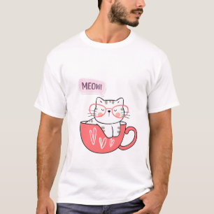 Camiseta gato maullar en una taza