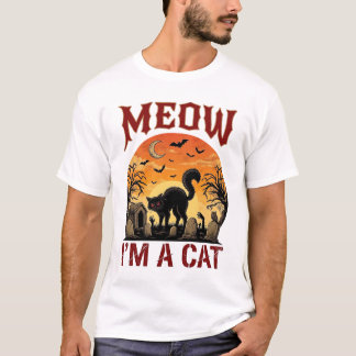 Camiseta Gato Maullido Halloween Cementerio Negro_1