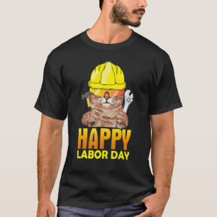 Camiseta Gato Mecánico Feliz Día del Trabajo Hombres Patrió