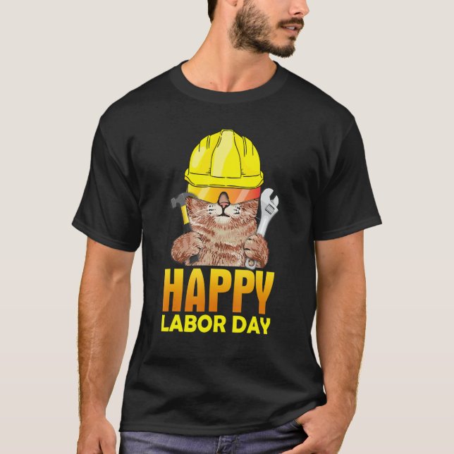 Camiseta Gato Mecánico Feliz Día del Trabajo Hombres Patrió (Anverso)