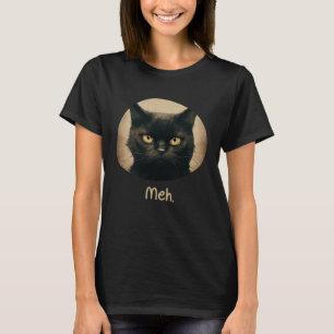 Camiseta Gato meh Sarcástico Gruñón Felino Negro Esponjoso