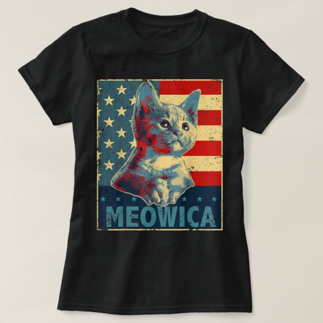 Camiseta Gato Meowica 4 de julio Bandera Patriótica Estadou (Diseño del anverso)
