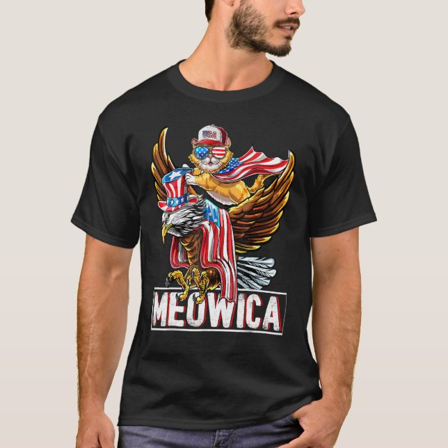 Camiseta Gato Meowica Águila Calva 4 De Julio Americano Pat (Anverso)