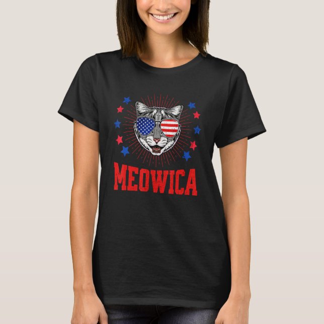 Camiseta Gato Meowica Americat Merica Bandera Eeuu Gafas De (Anverso)