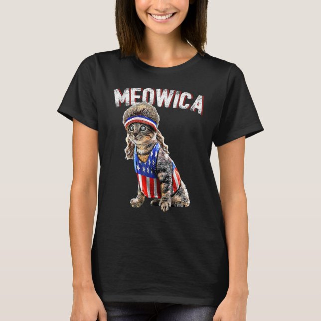 Camiseta Gato Meowica Mullet Bandera Estadounidense Patriót (Anverso)
