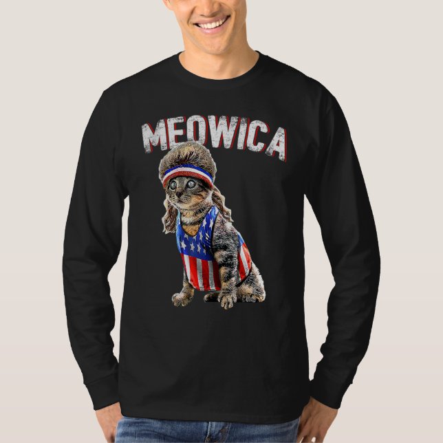Camiseta Gato Meowica Mullet Bandera Estadounidense Patriót (Anverso)