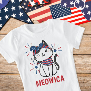Camiseta Gato "Meowica" rojo, blanco y azul