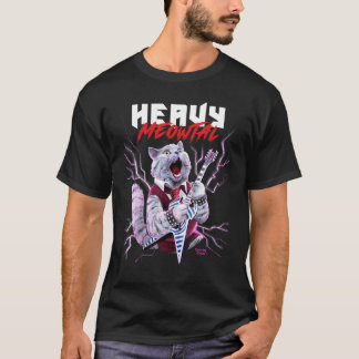 Camiseta Gato Meowtal pesado tocando Metalizado guitarra gr