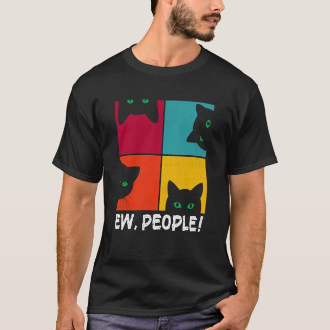 Camiseta Gato Meowy de la gente de Ca Ew de Black Retro (Anverso)