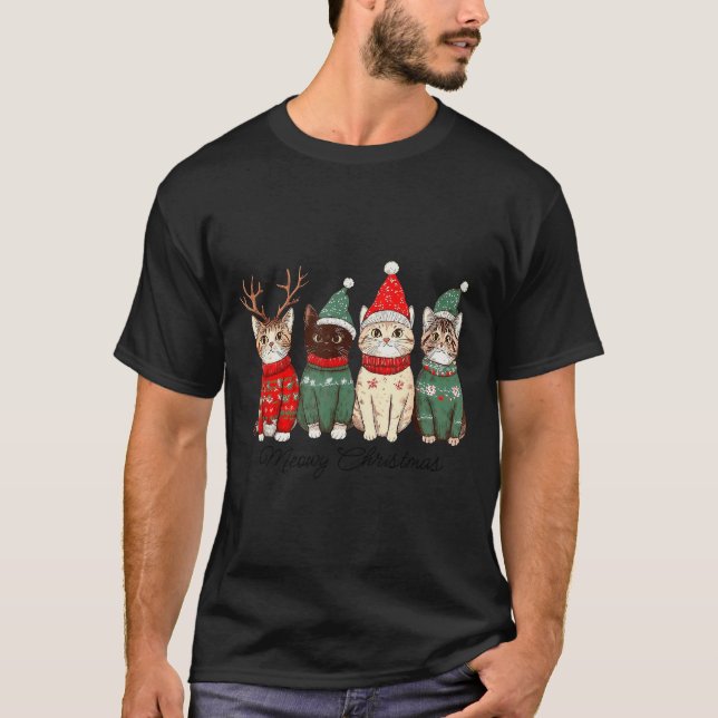 Camiseta Gato Meowy Navidad Gato Luces Navidad Pijama Gato (Anverso)