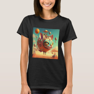 Camiseta Gato metafísico mágico surrealista con globo aeros