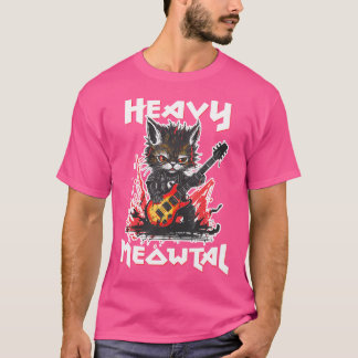 Camiseta Gato Metalizado fuerte tocando guitarra rock rock 