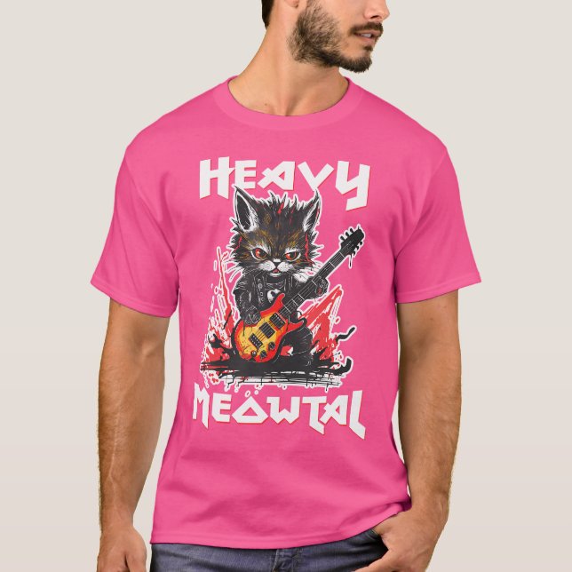 Camiseta Gato Metalizado fuerte tocando guitarra rock rock  (Anverso)