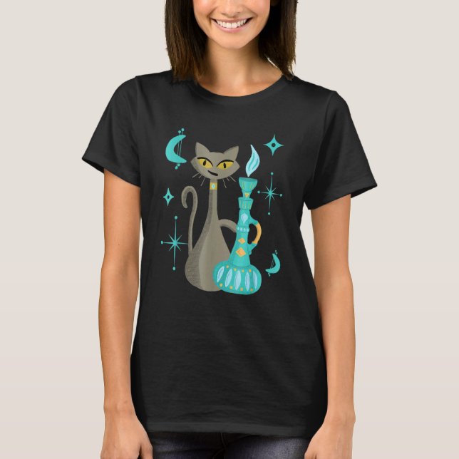 Camiseta Gato Mid Century Moderno Mischievous Con Lámpara G (Anverso)