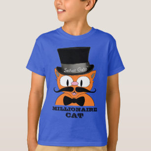 Camiseta GATO MILLONARIO Bigote Dibujos Animados Gato Elega