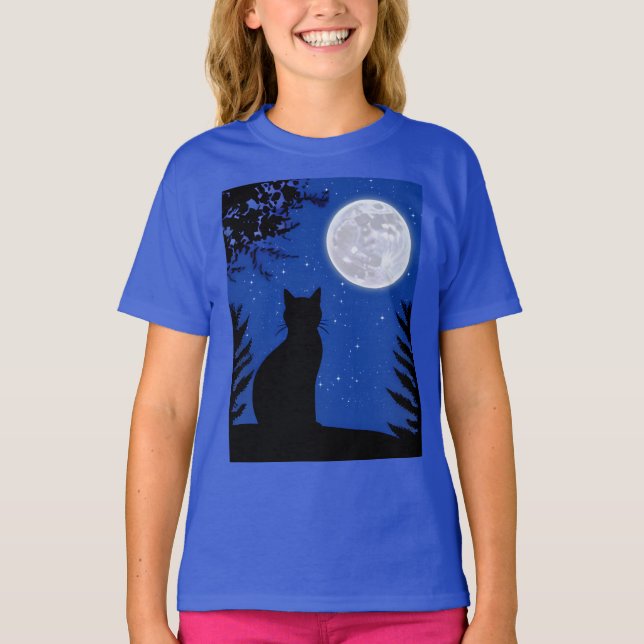 Camiseta Gato mirando a la luna llena (Anverso)