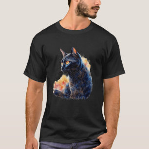 Camiseta Gato Misterioso Negro con Ojos Amarillos Hipnótico