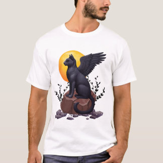 Camiseta Gato místico de ala negra bajo la luna | Fantasía 