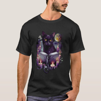 Camiseta Gato Místico Estético Leyendo Libro Para Gatos Y B