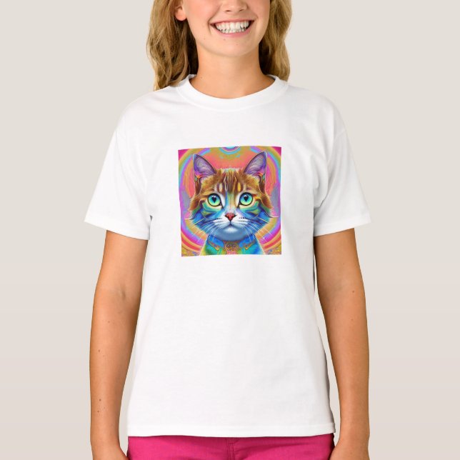 Camiseta Gato místico místico y colorido (Anverso)