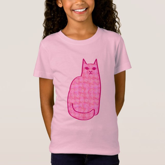 Camiseta Gato moderno de mediados de siglo, fucsia y rosa c (Anverso)