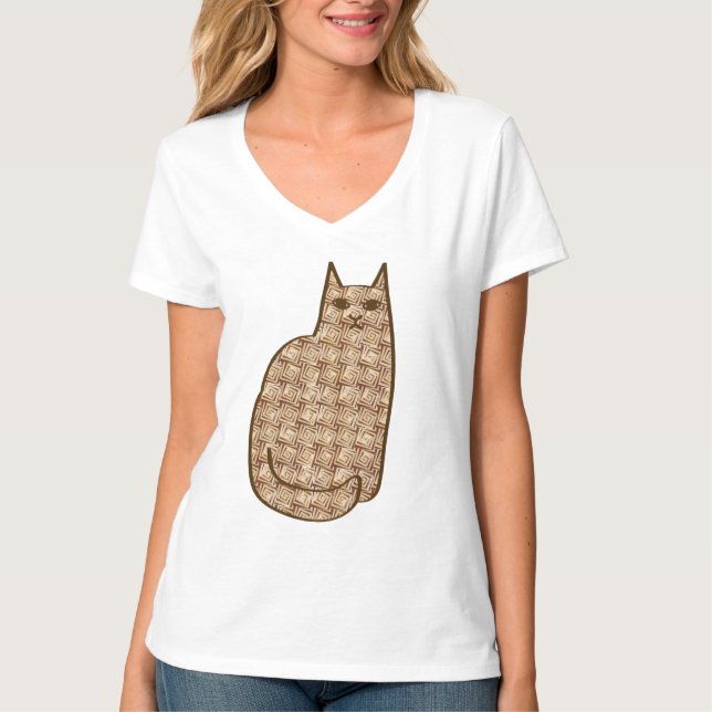 Camiseta Gato moderno de mediados del siglo XX, beige y mar (Anverso)
