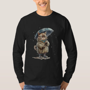 Camiseta Gato molesto gato triste con paraguas bajo la lluv