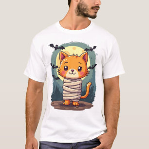 Camiseta Gato Momia Espeluznante de Halloween y Calabaza de