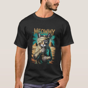 Camiseta Gato Momia Sosteniendo Ankh en Pirámides del Desie