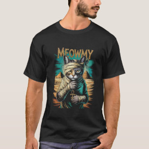 Camiseta Gato Momia Sosteniendo Ankh en Pirámides del Desie
