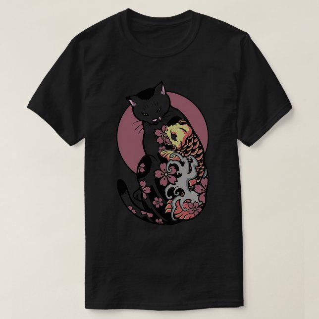 Camiseta Gato monmon con tatuaje japonés Ko Fish (Diseño del anverso)