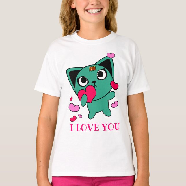 Camiseta Gato Monstruo Amor Chica dulce Corazón (Anverso)