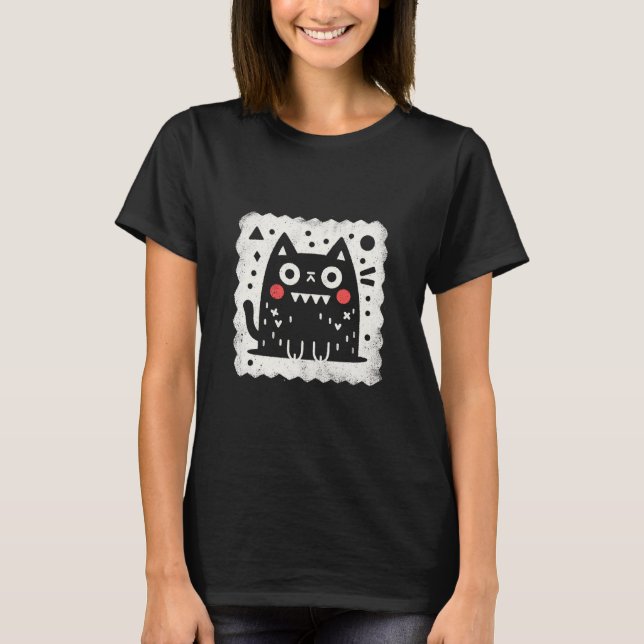 Camiseta Gato monstruo dibujado a mano (Anverso)