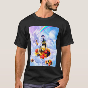 Camiseta Gato montando camello en nubes y waffles