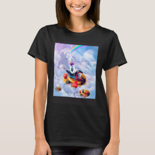 Camiseta Gato montando delfín sobre nubes y waffles