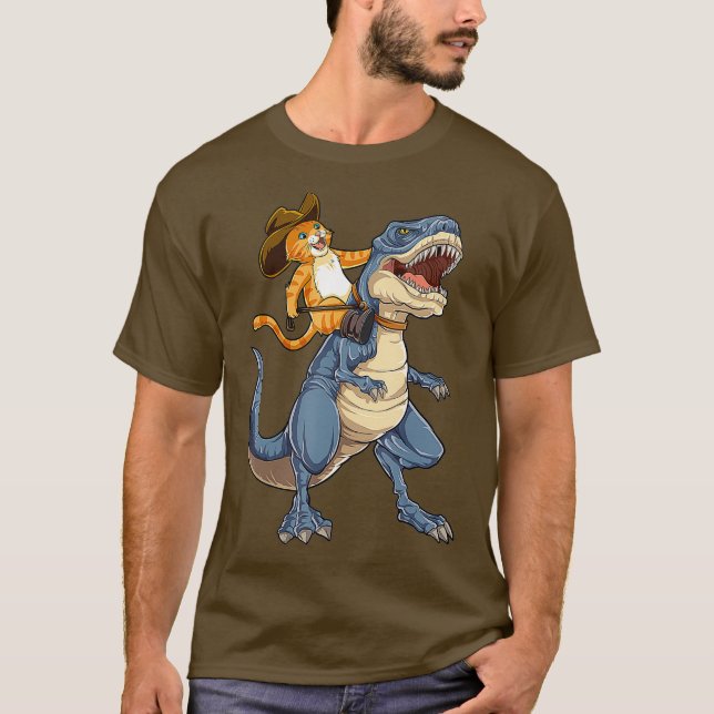 Camiseta Gato montando dinosaurio T rex Funny Purrassic Kit (Anverso)