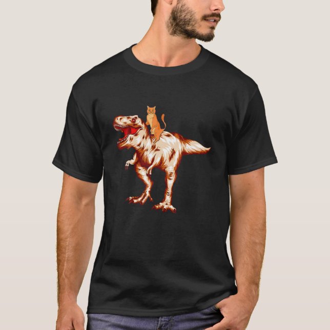 Camiseta Gato montando dinosaurio T Rex Tyrannosaurus Kitte (Anverso)