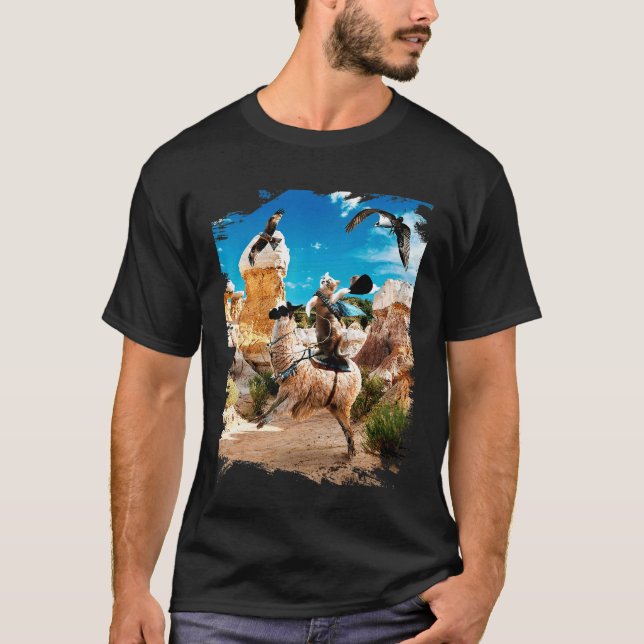 Camiseta Gato montando Llama (Anverso)