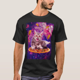 Camiseta Gato Montando Pizza En El Espacio Galaxia Taco Gat