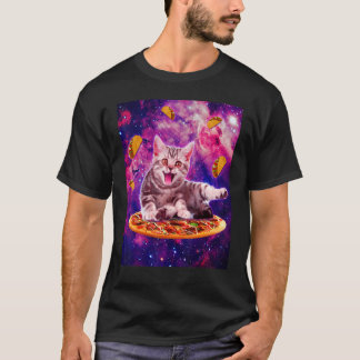 Camiseta Gato montando pizza en el espacio galaxia taco gat