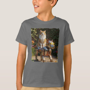Camiseta ¡Gato montando su fiel perro robot!