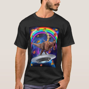 Camiseta Gato montando T-Rex dinosaurio UFO Taco Donuts en 