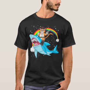 Camiseta gato montando tiburón