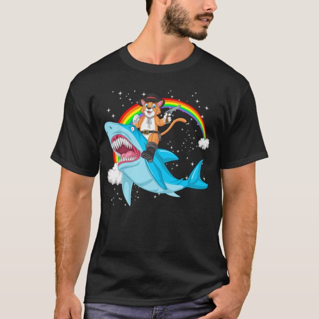 Camiseta gato montando tiburón (Anverso)