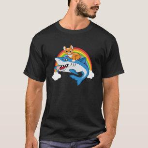 Camiseta Gato Montando Tiburón Comiendo Arcoiris De Helado